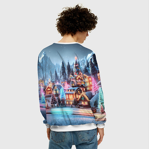 Мужской свитшот Городок в новогодних огоньках / 3D-Белый – фото 4