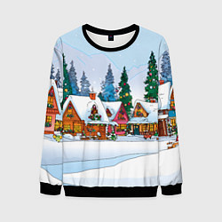 Свитшот мужской Новогодник дворик, цвет: 3D-черный