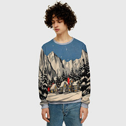 Свитшот мужской Небольшой новогодний город в горах, цвет: 3D-меланж — фото 2