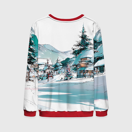 Мужской свитшот Дома и елки - Новый год / 3D-Красный – фото 2