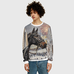 Свитшот мужской Конь на фоне салюта, цвет: 3D-белый — фото 2
