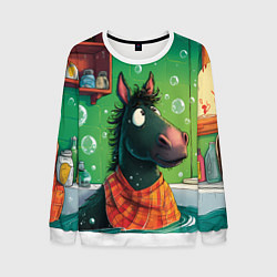 Свитшот мужской Лошадь моется в ванной, цвет: 3D-белый