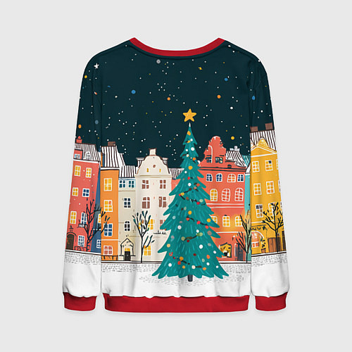 Мужской свитшот Новогодняя ночь в городе / 3D-Красный – фото 2