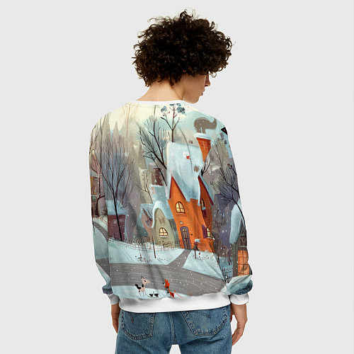 Мужской свитшот Милый новогодний дворик / 3D-Белый – фото 4