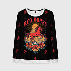 Мужской свитшот Красная лошадь на фоне пирамиды