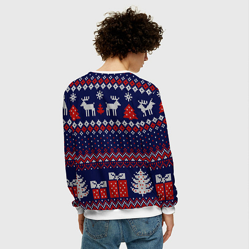 Мужской свитшот Новогодний вязаный паттерн / 3D-Белый – фото 4