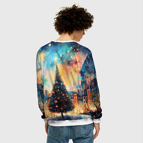 Мужской свитшот Новогодняя елка за городом / 3D-Белый – фото 4
