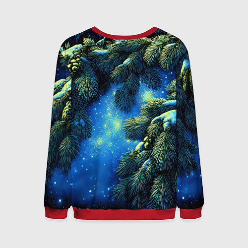 Мужской свитшот Новогодние ветки елки / 3D-Красный – фото 2