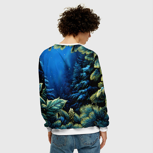 Мужской свитшот С новым годом - елочные ветки / 3D-Белый – фото 4