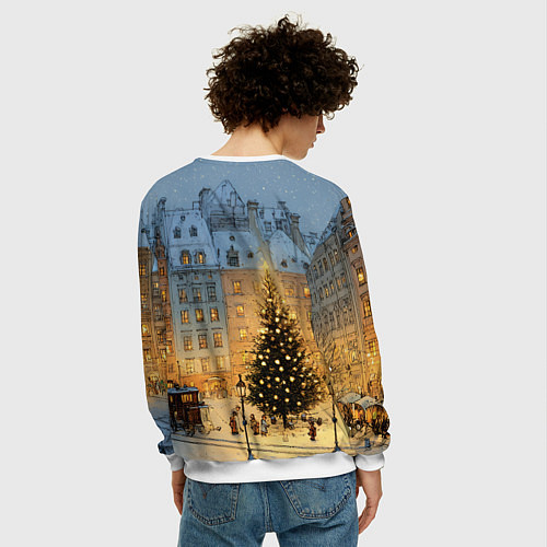 Мужской свитшот Новый год в старом уютном городе / 3D-Белый – фото 4