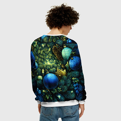 Мужской свитшот Новогодние шарики на елке / 3D-Белый – фото 4