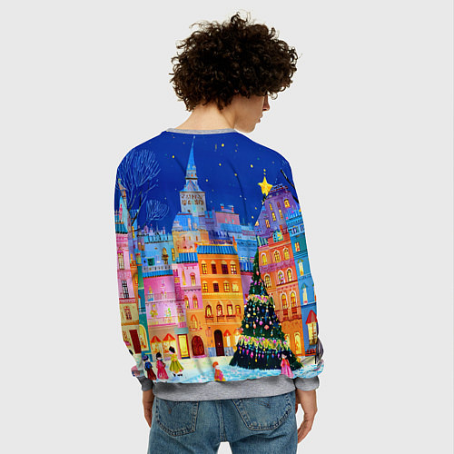 Мужской свитшот Разноцветные новогодние домики / 3D-Меланж – фото 4