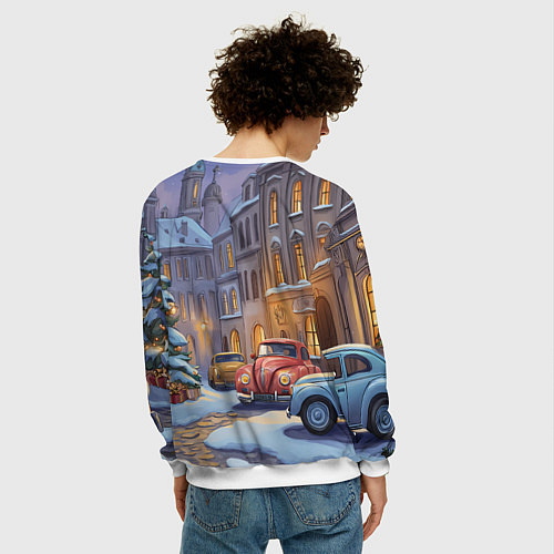 Мужской свитшот Новогодний снежный двор / 3D-Белый – фото 4