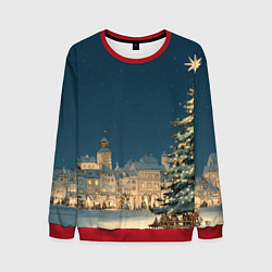 Свитшот мужской Новогодняя атмосфера в городе, цвет: 3D-красный