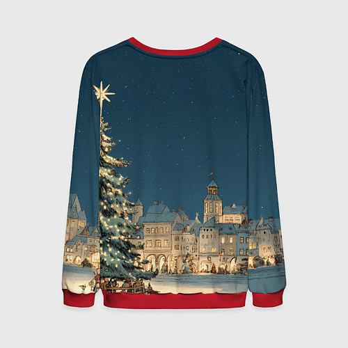 Мужской свитшот Новогодняя атмосфера в городе / 3D-Красный – фото 2