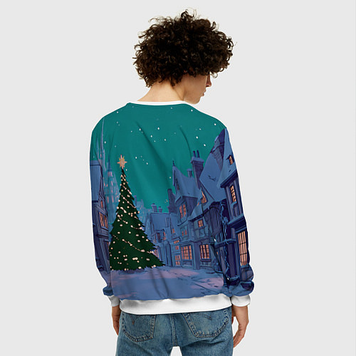 Мужской свитшот Зеленая новогодняя елка во вдоре / 3D-Белый – фото 4