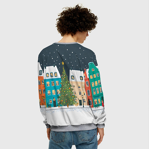 Мужской свитшот Новогодний снежный город / 3D-Меланж – фото 4