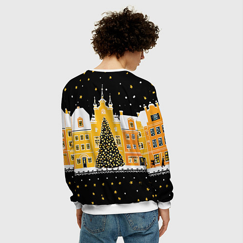 Мужской свитшот Новогодняя ночь в городе / 3D-Белый – фото 4