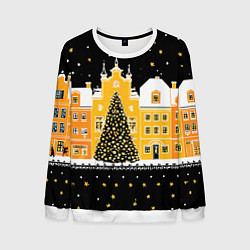 Свитшот мужской Новогодняя ночь в городе, цвет: 3D-белый