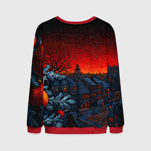 Мужской свитшот Новый год в ночном городе / 3D-Красный – фото 2