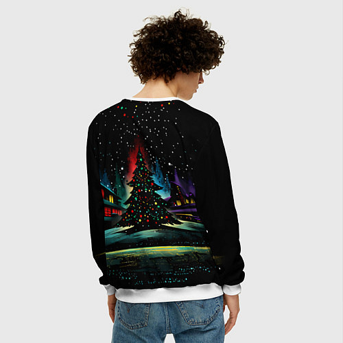 Мужской свитшот Новый год на черном фоне / 3D-Белый – фото 4