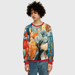 Свитшот мужской Разноцветные новогодние домики, цвет: 3D-красный — фото 2