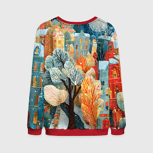 Мужской свитшот Разноцветные новогодние домики / 3D-Красный – фото 2