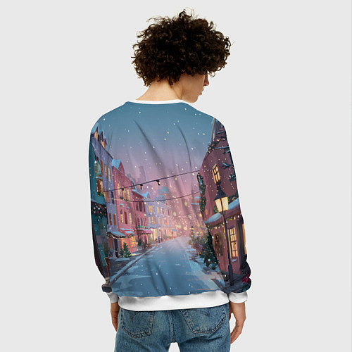 Мужской свитшот Новогодняя улица / 3D-Белый – фото 4