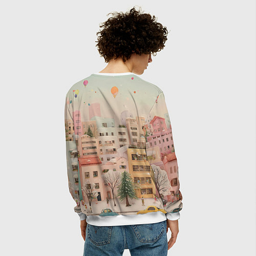 Мужской свитшот Объемный новогодний город / 3D-Белый – фото 4