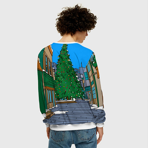 Мужской свитшот Мультяшный новогодний двор / 3D-Белый – фото 4