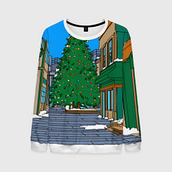 Свитшот мужской Мультяшный новогодний двор, цвет: 3D-белый