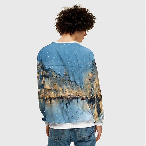 Мужской свитшот Снежный вечер Санкт-Петербурга / 3D-Белый – фото 4