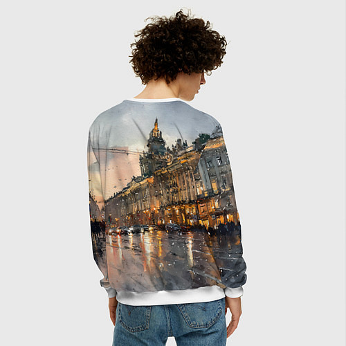 Мужской свитшот Санкт-Петербург - мокрый снег / 3D-Белый – фото 4