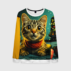 Мужской свитшот Удивленный новогодний котик