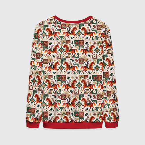 Мужской свитшот Винтажные коты всадники на лошади / 3D-Красный – фото 2