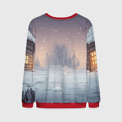 Мужской свитшот Розовая новогодняя лошадка / 3D-Красный – фото 2