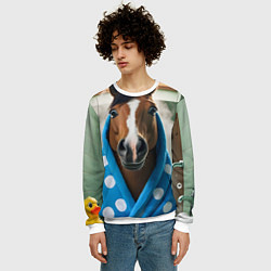 Свитшот мужской Лошадь в ванной, цвет: 3D-белый — фото 2