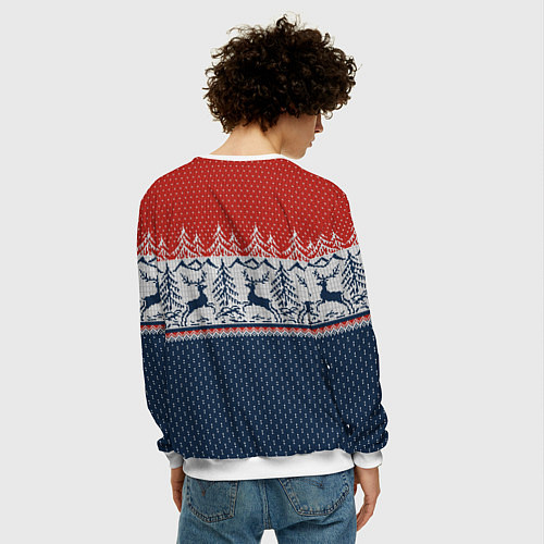 Мужской свитшот Вязаный узор с оленями / 3D-Белый – фото 4