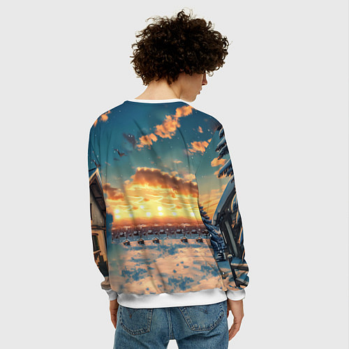 Мужской свитшот Новогодняя комическая лошадь в лесу / 3D-Белый – фото 4