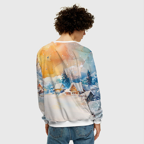 Мужской свитшот Новогодняя тройка лошадей с мандаринами / 3D-Белый – фото 4