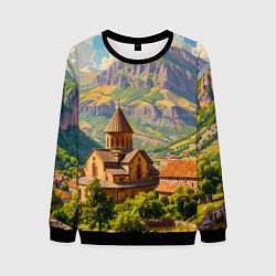 Свитшот мужской Горный покой: храм среди облаков, цвет: 3D-черный