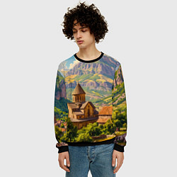 Свитшот мужской Горный покой: храм среди облаков, цвет: 3D-черный — фото 2