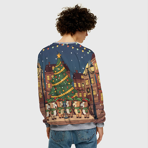 Мужской свитшот Новогодний хор лошадок / 3D-Меланж – фото 4