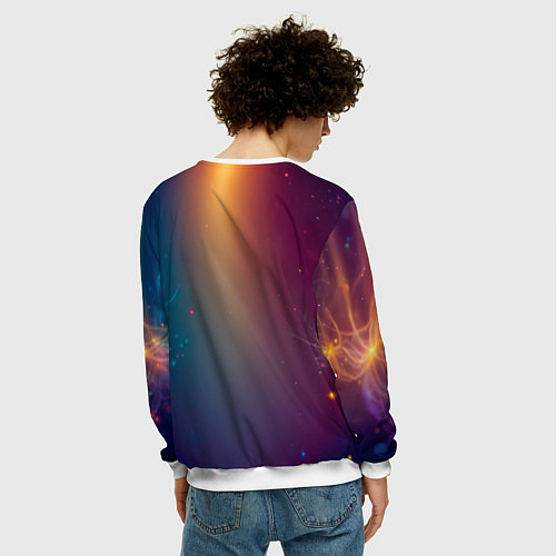 Мужской свитшот Игривый кот в неоновых всполохах / 3D-Белый – фото 4