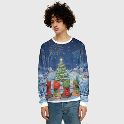 Свитшот мужской Лошадки в новогоднюю ночь, цвет: 3D-белый — фото 2