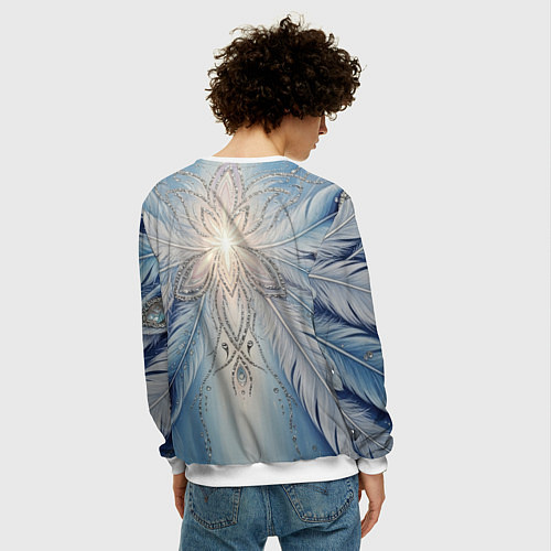 Мужской свитшот Ледяной перьевой орнамент со светом / 3D-Белый – фото 4