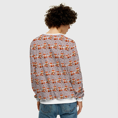 Мужской свитшот Лиса с цветами и листьями паттерн / 3D-Белый – фото 4