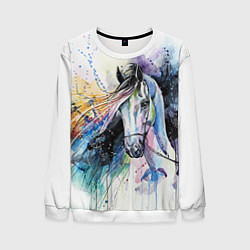 Свитшот мужской Акварельная лошадь, цвет: 3D-белый