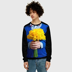 Свитшот мужской Цветы в руках, цвет: 3D-черный — фото 2