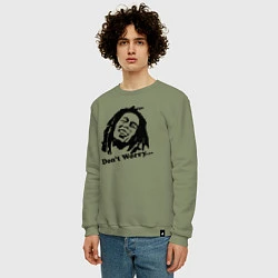 Свитшот хлопковый мужской Bob Marley: Don't worry, цвет: авокадо — фото 2